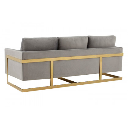LeisureMod Lincoln Velvet Sofa with Gold Frame - Light Gray