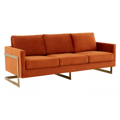 LeisureMod - Lincoln Velvet Sofa with Gold Frame
