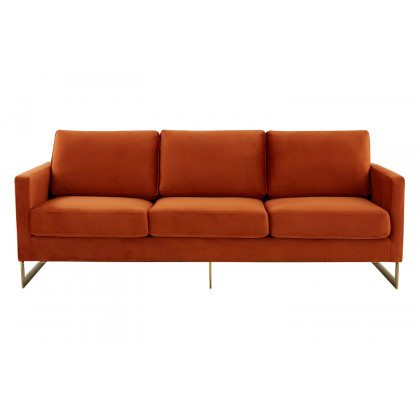 LeisureMod Lincoln Velvet Sofa with Gold Frame - Orange/Marmalade