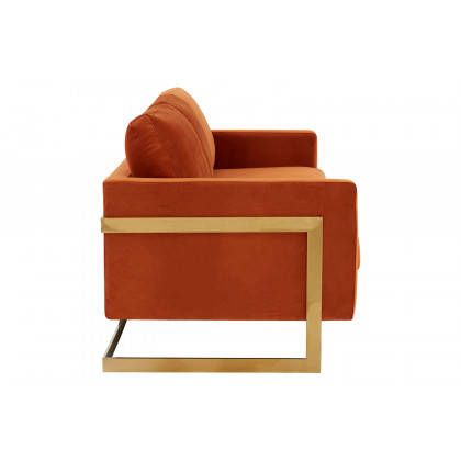 LeisureMod Lincoln Velvet Sofa with Gold Frame - Orange/Marmalade