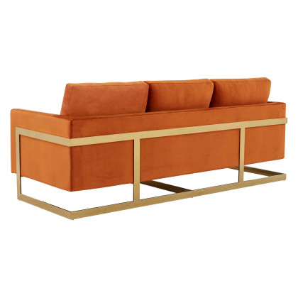 LeisureMod Lincoln Velvet Sofa with Gold Frame - Orange/Marmalade