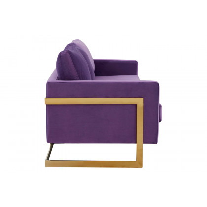 LeisureMod Lincoln Velvet Sofa with Gold Frame - Purple
