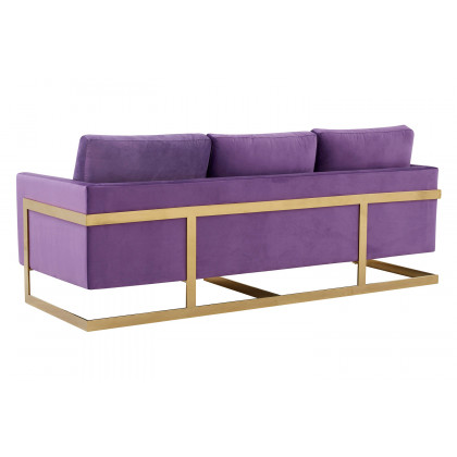 LeisureMod Lincoln Velvet Sofa with Gold Frame - Purple