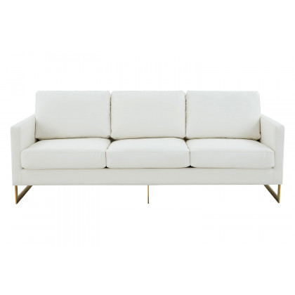LeisureMod Lincoln Leather Sofa with Gold Frame - White