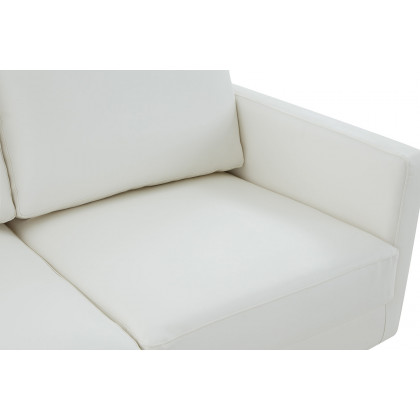 LeisureMod Lincoln Leather Sofa with Gold Frame - White