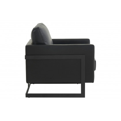 LeisureMod Lincoln Modern Leather Armchair with Black Steel Frame - Black