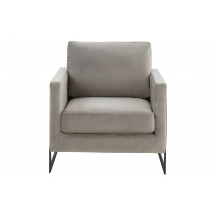 LeisureMod Lincoln Velvet Accent Armchair with Black Steel Frame - Light Gray