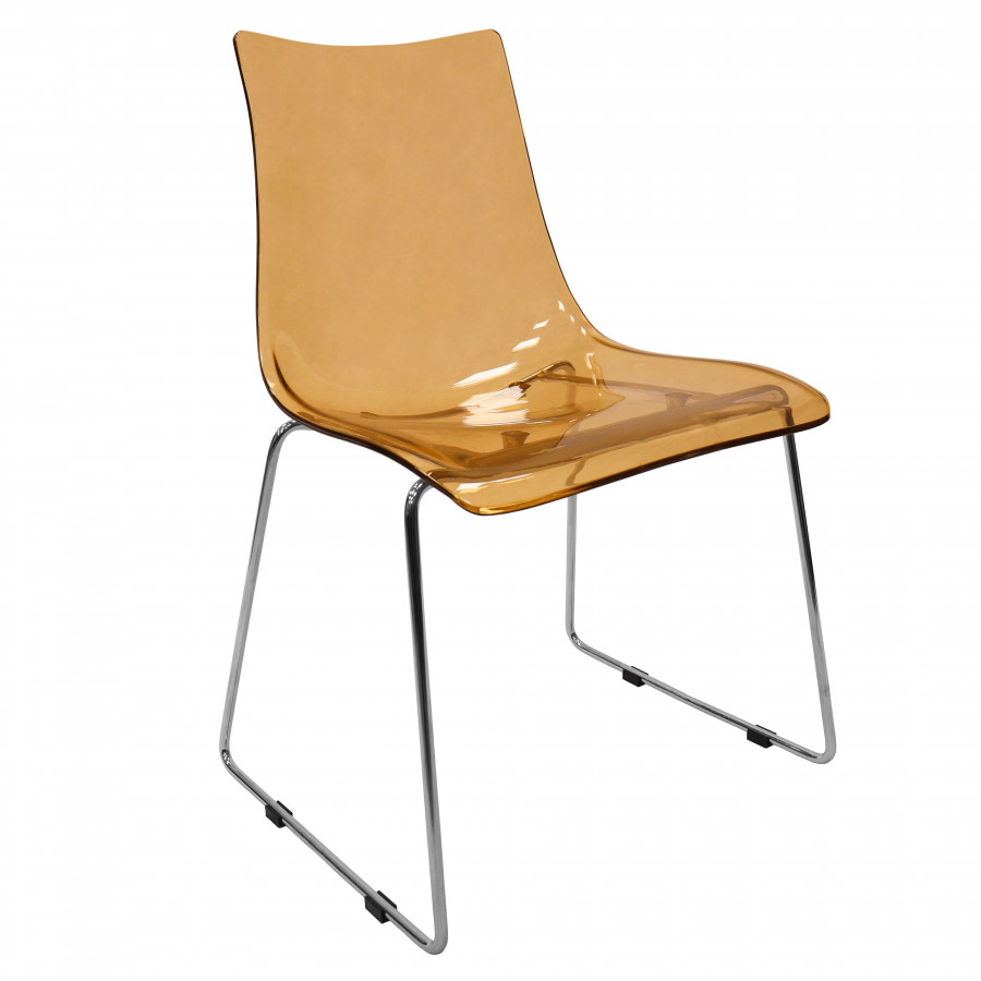 LeisureMod Lima Modern Acrylic Dining Chair with Chrome Base - Amber