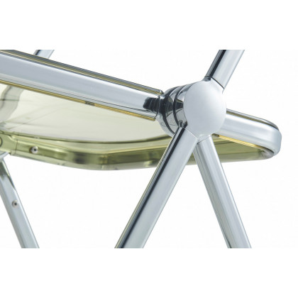 LeisureMod Lawrence Acrylic Folding Chair with Chrome Metal Frame - Amber