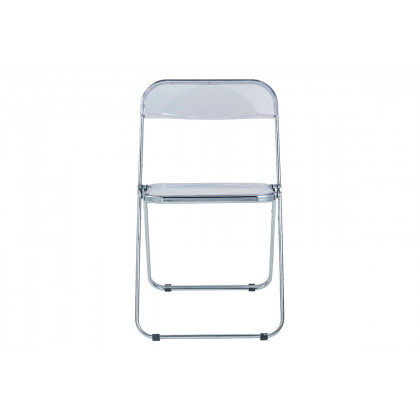 LeisureMod Lawrence 7-Piece Dining Set with Folding Acrylic Dining Chairs and Rectangular Wood Dining Table - Clear