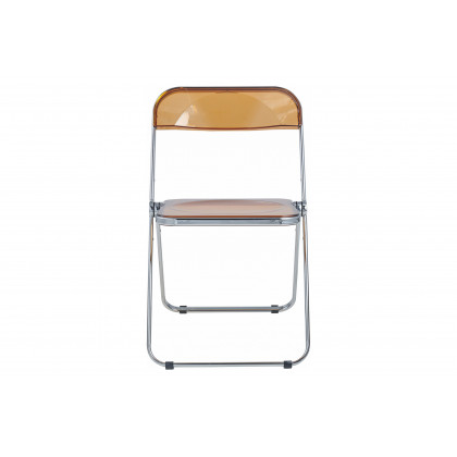 LeisureMod Lawrence 7-Piece Dining Set with Folding Acrylic Dining Chairs and Rectangular Wood Dining Table - Tangerine