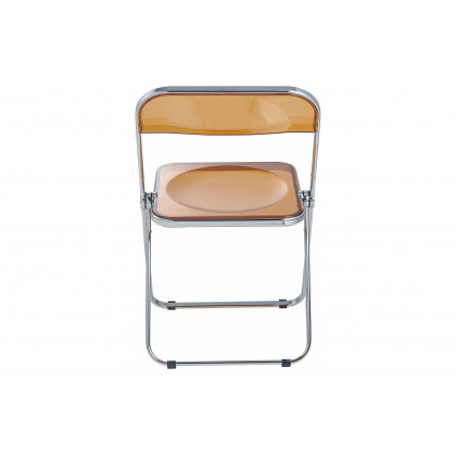 LeisureMod Lawrence 7-Piece Dining Set with Folding Acrylic Dining Chairs and Rectangular Wood Dining Table - Tangerine