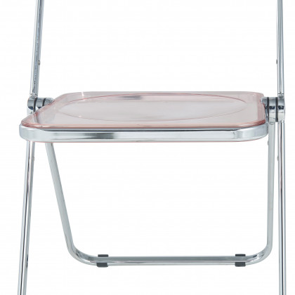 LeisureMod Lawrence 7-Piece Dining Set with Folding Acrylic Dining Chairs and Rectangular Wood Dining Table - Rose Pink