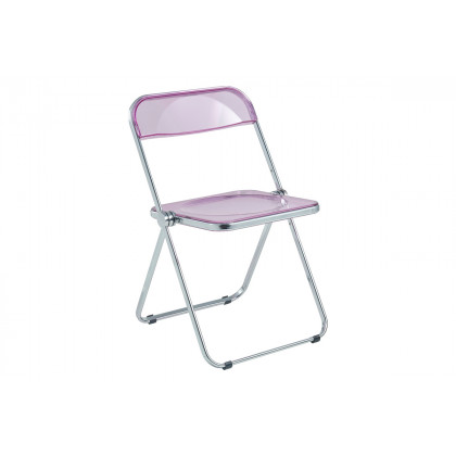 LeisureMod Lawrence 7-Piece Dining Set with Folding Acrylic Dining Chairs and Rectangular Wood Dining Table - Magenta