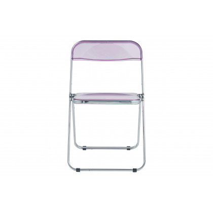 LeisureMod Lawrence 7-Piece Dining Set with Folding Acrylic Dining Chairs and Rectangular Wood Dining Table - Magenta