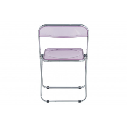 LeisureMod Lawrence 7-Piece Dining Set with Folding Acrylic Dining Chairs and Rectangular Wood Dining Table - Magenta