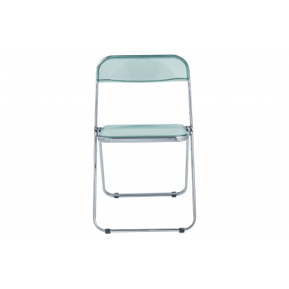 LeisureMod Lawrence 5-Piece Dining Set with Folding Acrylic Dining Chairs and Round Dining Table with Geometric Base - Jade Green