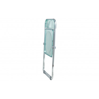 LeisureMod Lawrence 5-Piece Dining Set with Folding Acrylic Dining Chairs and Round Dining Table with Geometric Base - Jade Green
