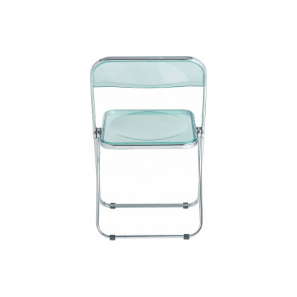LeisureMod Lawrence 5-Piece Dining Set with Folding Acrylic Dining Chairs and Round Dining Table with Geometric Base - Jade Green