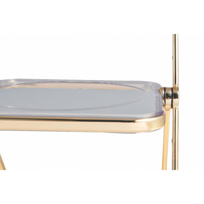 LeisureMod Lawrence Acrylic Folding Chair with Gold Metal Frame - Clear