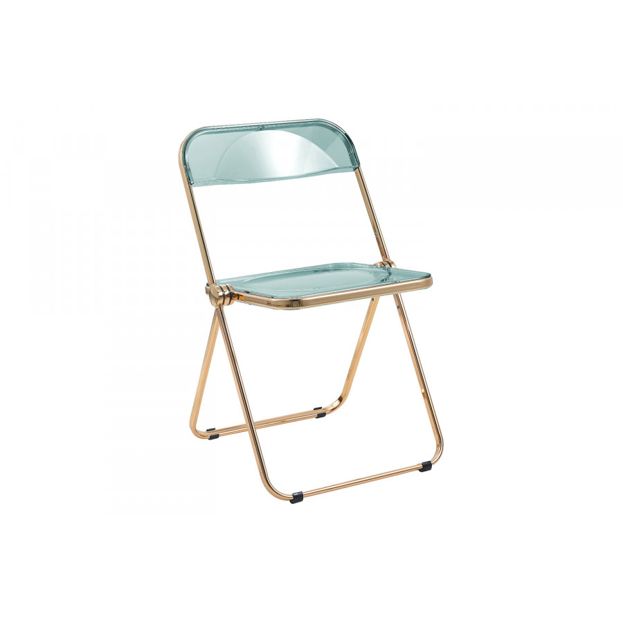 LeisureMod Lawrence Acrylic Folding Chair with Gold Metal Frame - Jade/Green