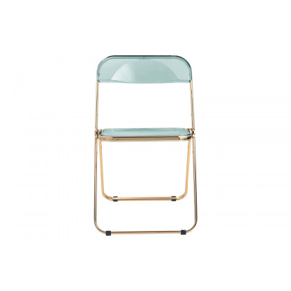 LeisureMod Lawrence Acrylic Folding Chair with Gold Metal Frame - Jade/Green