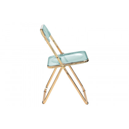 LeisureMod Lawrence Acrylic Folding Chair with Gold Metal Frame - Jade/Green
