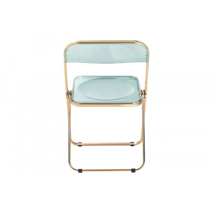 LeisureMod Lawrence Acrylic Folding Chair with Gold Metal Frame - Jade/Green