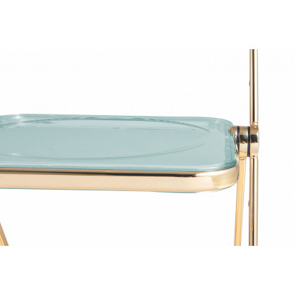 LeisureMod Lawrence Acrylic Folding Chair with Gold Metal Frame - Jade/Green