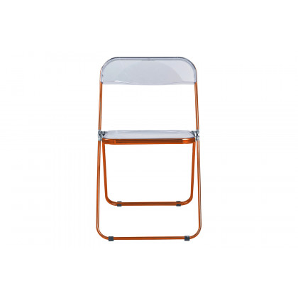 LeisureMod Lawrence Acrylic Folding Chair with Gold Metal Frame - Tangerine