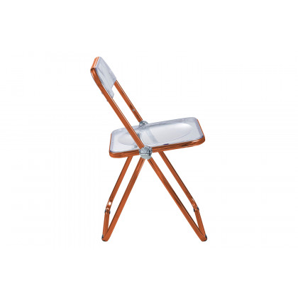 LeisureMod Lawrence Acrylic Folding Chair with Gold Metal Frame - Tangerine