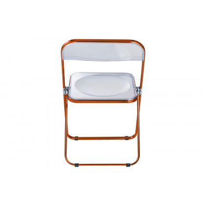 LeisureMod Lawrence Acrylic Folding Chair with Gold Metal Frame - Tangerine