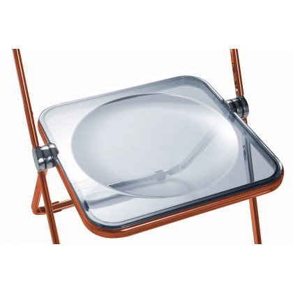 LeisureMod Lawrence Acrylic Folding Chair with Gold Metal Frame - Tangerine