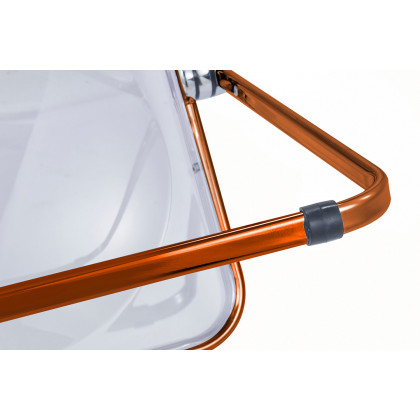 LeisureMod Lawrence Acrylic Folding Chair with Gold Metal Frame - Tangerine