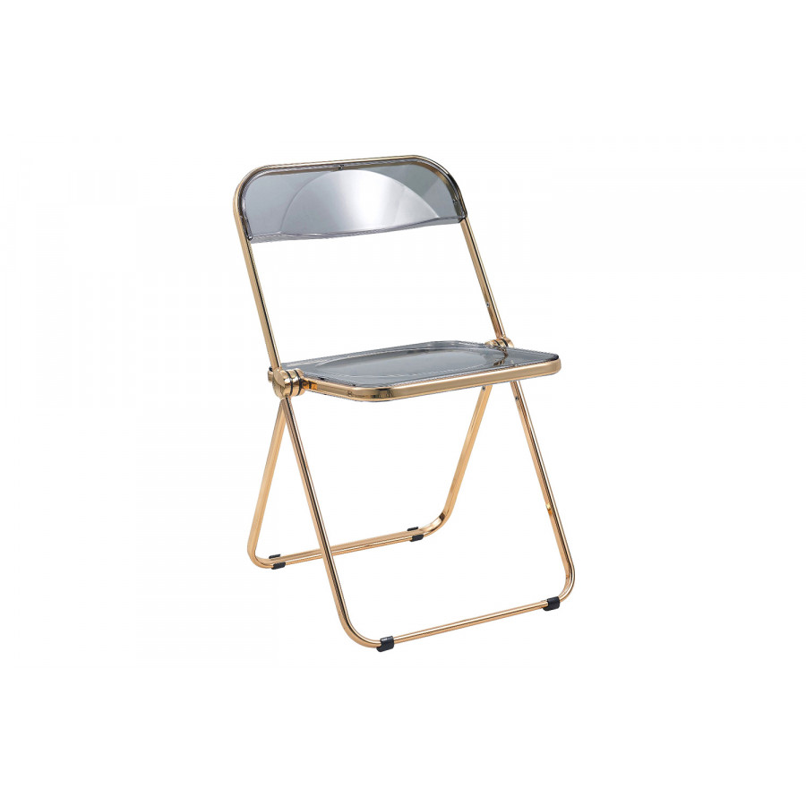 LeisureMod Lawrence Acrylic Folding Chair with Gold Metal Frame - Transparent/Black