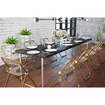 LeisureMod Lawrence Acrylic Folding Chair with Gold Metal Frame - Transparent/Black