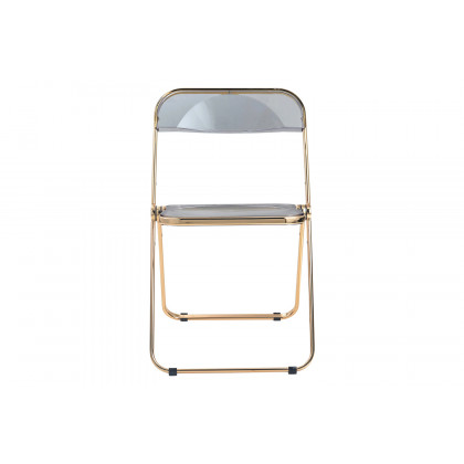 LeisureMod Lawrence Acrylic Folding Chair with Gold Metal Frame - Transparent/Black
