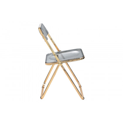 LeisureMod Lawrence Acrylic Folding Chair with Gold Metal Frame - Transparent/Black