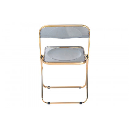 LeisureMod Lawrence Acrylic Folding Chair with Gold Metal Frame - Transparent/Black