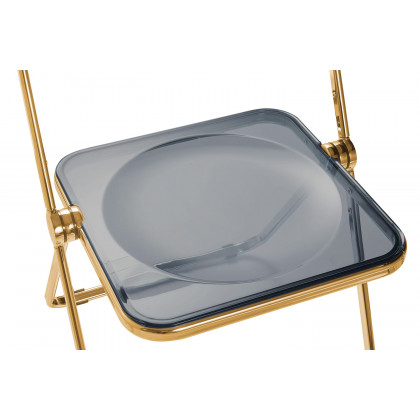 LeisureMod Lawrence Acrylic Folding Chair with Gold Metal Frame - Transparent/Black