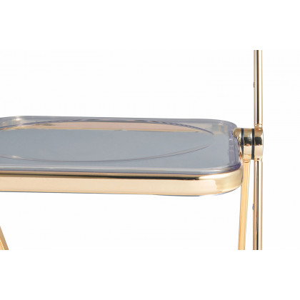 LeisureMod Lawrence Acrylic Folding Chair with Gold Metal Frame - Transparent/Black