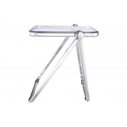 LeisureMod Lawrence Modern Rectangular Folding Side Table in Chrome Finish with Plastic Tabletop and Aluminum Frame - Clear