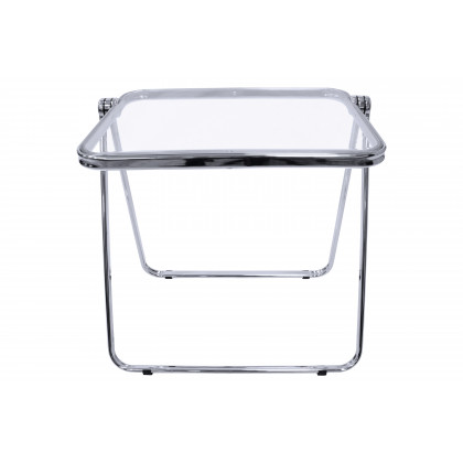 LeisureMod Lawrence Mid-Century Modern Square Folding End Table with Plastic Top and Iron Frame - Clear
