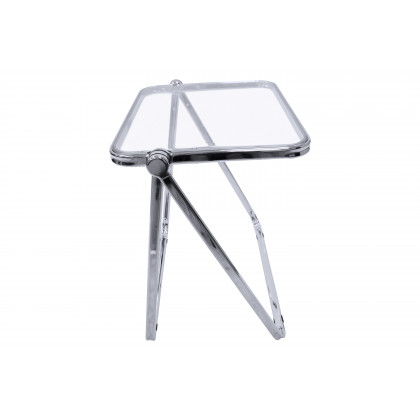 LeisureMod Lawrence Mid-Century Modern Square Folding End Table with Plastic Top and Iron Frame - Clear