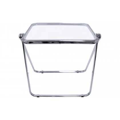 LeisureMod Lawrence Mid-Century Modern Square Folding End Table with Plastic Top and Iron Frame - Clear