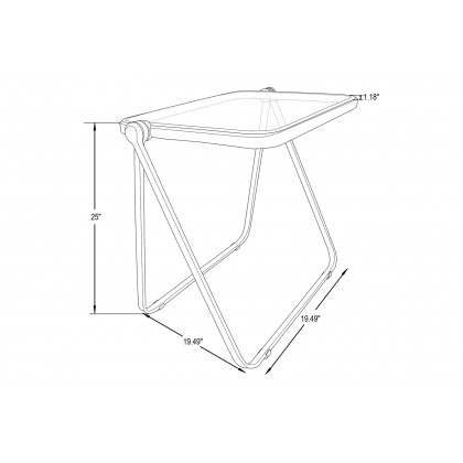 LeisureMod Lawrence Mid-Century Modern Square Folding End Table with Plastic Top and Iron Frame - Clear