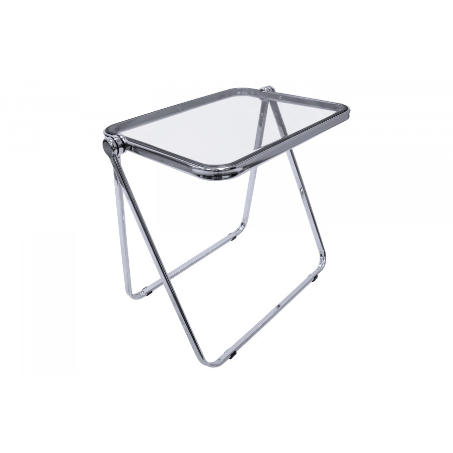 LeisureMod Lawrence Mid-Century Modern Square Folding End Table with Plastic Top and Iron Frame - Transparent Black