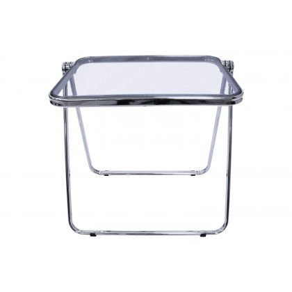 LeisureMod Lawrence Mid-Century Modern Square Folding End Table with Plastic Top and Iron Frame - Transparent Black