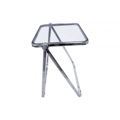 LeisureMod Lawrence Mid-Century Modern Square Folding End Table with Plastic Top and Iron Frame - Transparent Black