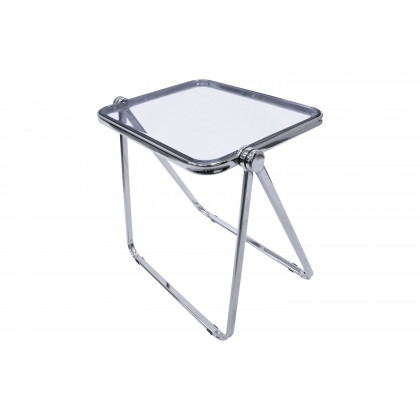 LeisureMod Lawrence Mid-Century Modern Square Folding End Table with Plastic Top and Iron Frame - Transparent Black